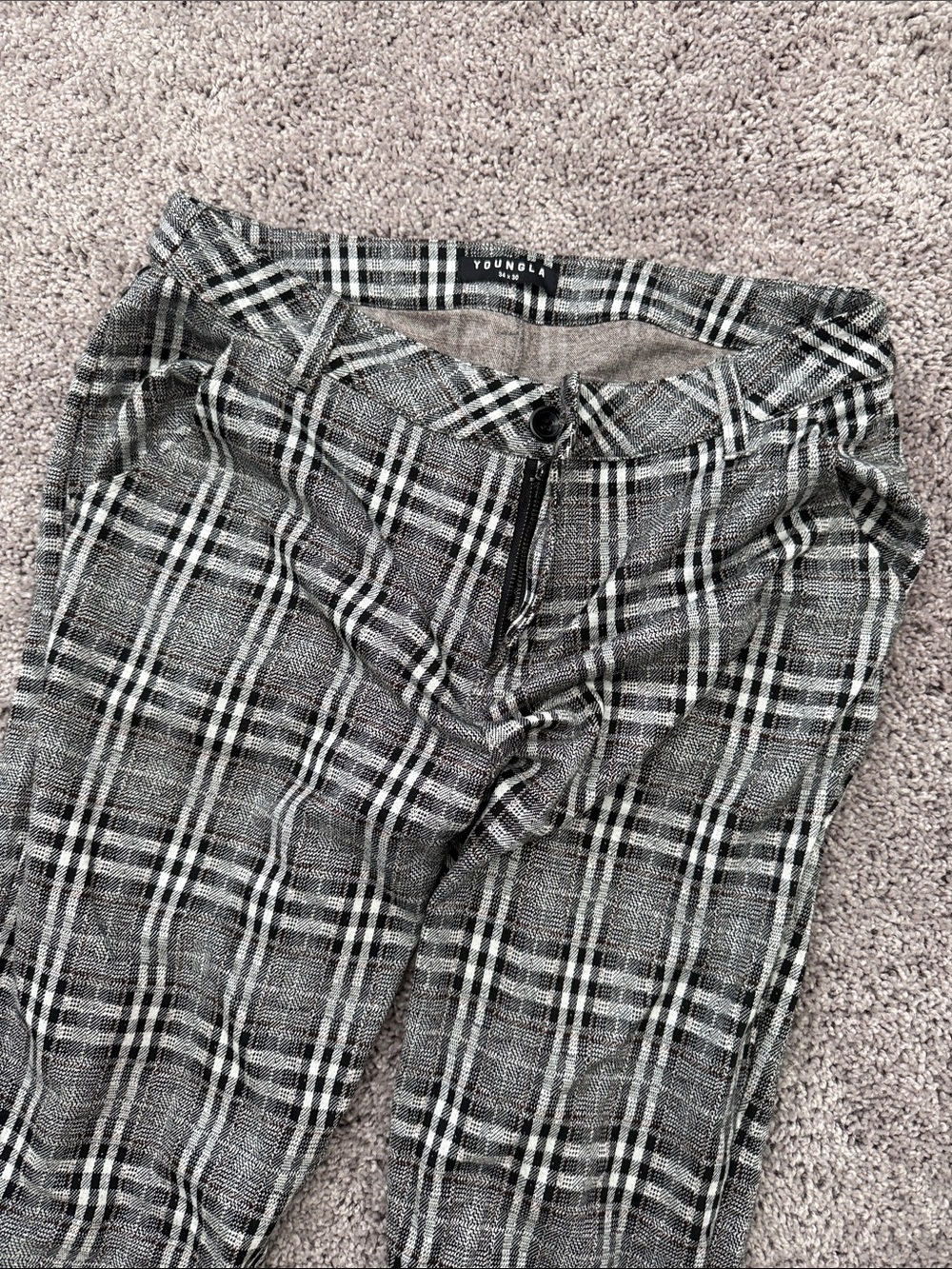 YoungLA Black & Gray Plaid Slim Dress Chinos